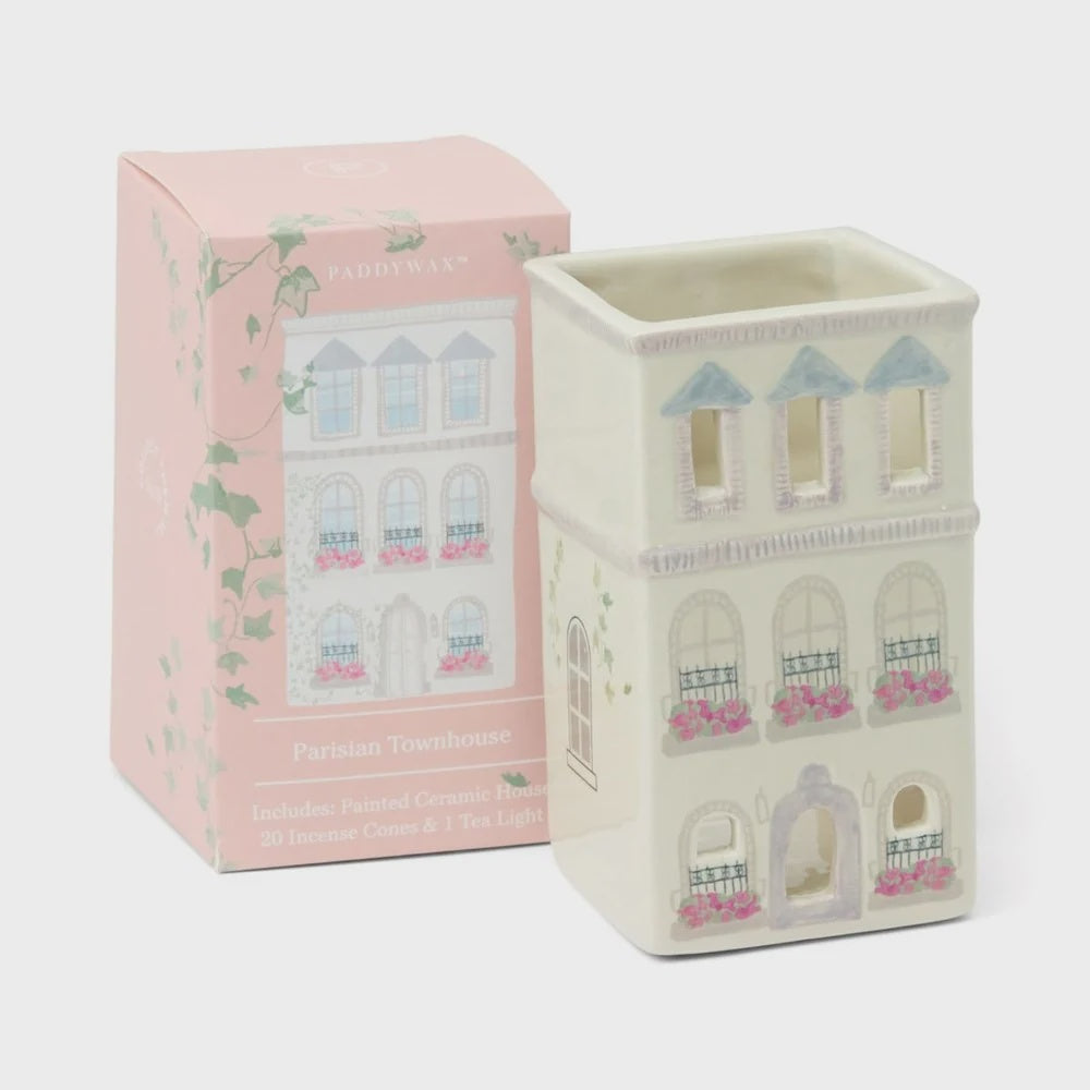 Paddywax: Parisian Townhouse Style Incense & Tea Light Holder Ceramic House - Palo Santo