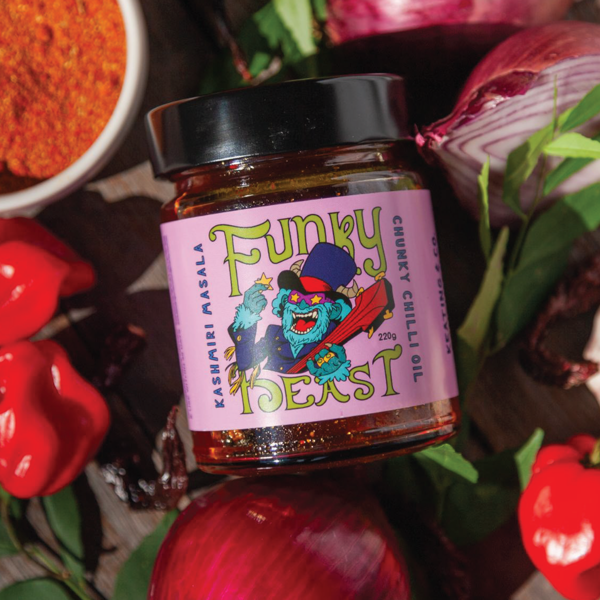 Keating & Co: Funky Beast – South Indian Masala Chunky Chilli Oil (220g)