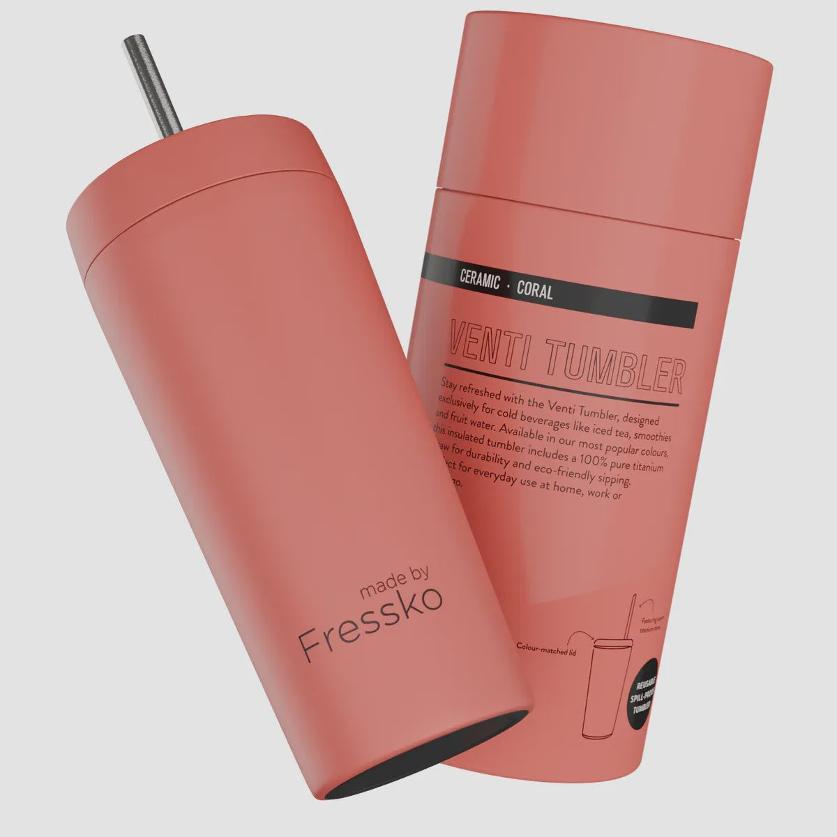 Fressko: Ceramic Venti Tumbler 600ml - Coral
